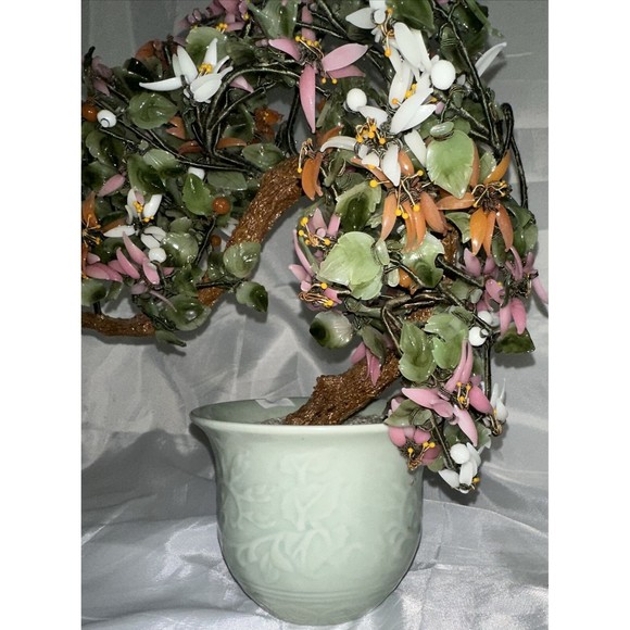 Vintage Chinese Jade Quartz Stone Glass Bonsai Tree Pink  Slight damage See Pics - Picture 10 of 16